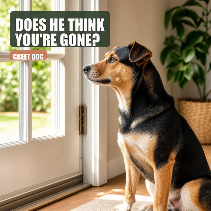 Dog looking out the window by the door, waiting for owner