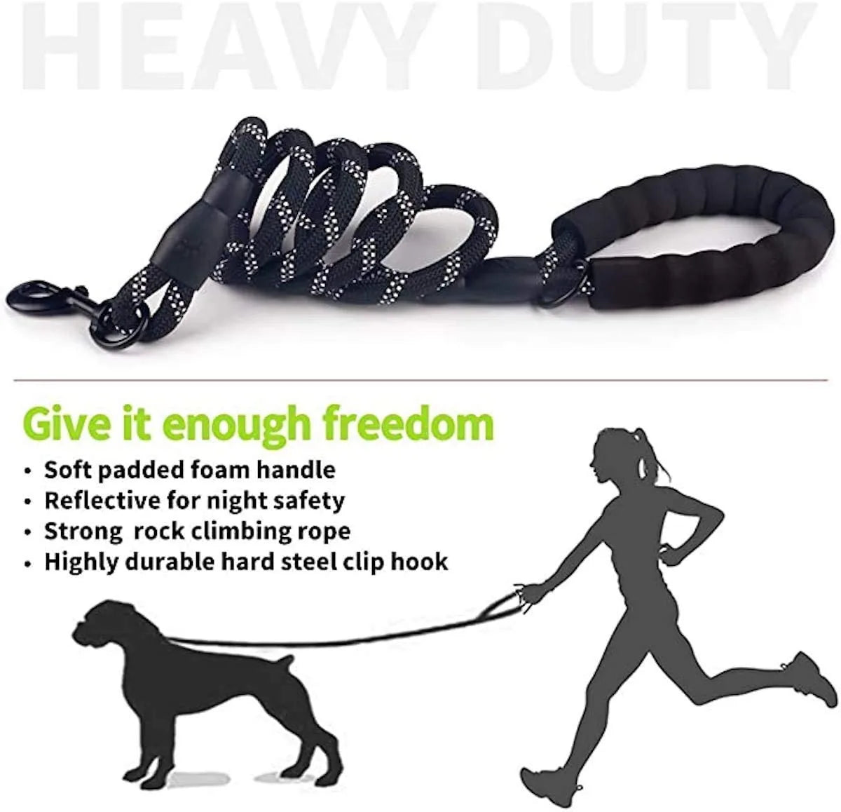 Thick red dog leash with padded handle, featuring reflective threading and durable metal clasp for safety and comfort.