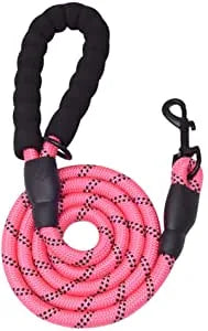 6-foot pink dog leash designed for medium and large dogs, featuring a padded handle and strong nylon climbing rope.