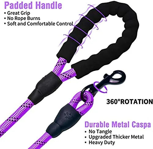 Padded purple dog leash featuring a comfortable handle and durable metal clip, designed for medium and large dogs.