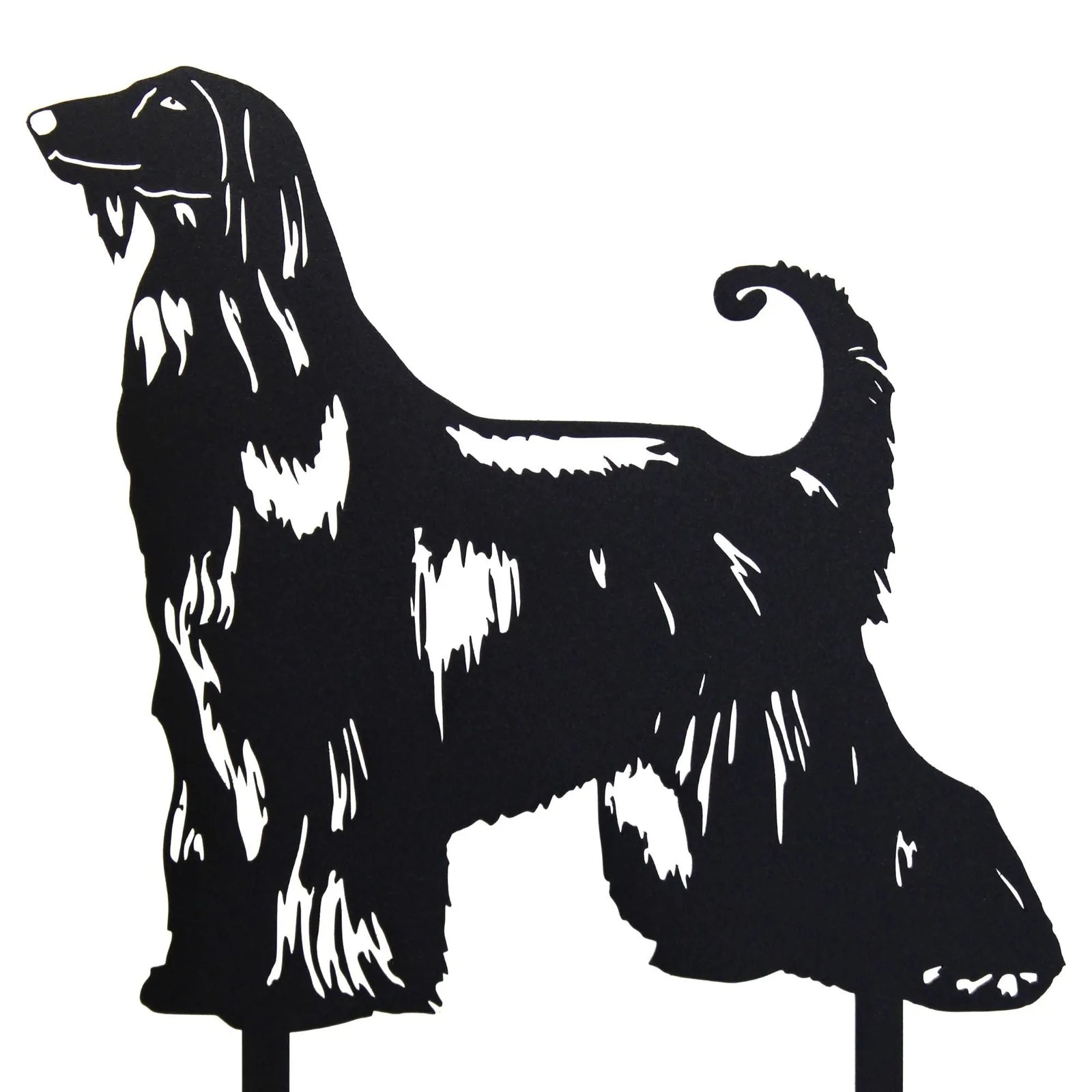 Black Afghan Hound metal silhouette showcasing detailed fur texture, perfect for dog-loving decor.