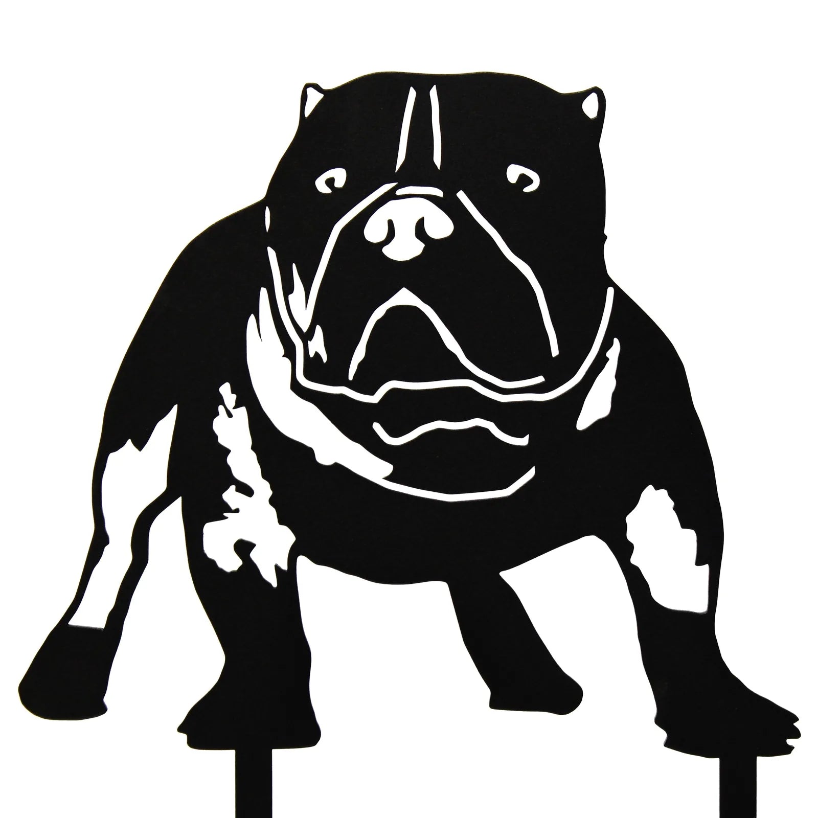 Black metal silhouette of an American Bully, showcasing its muscular build and distinct facial features, handcrafted for w...