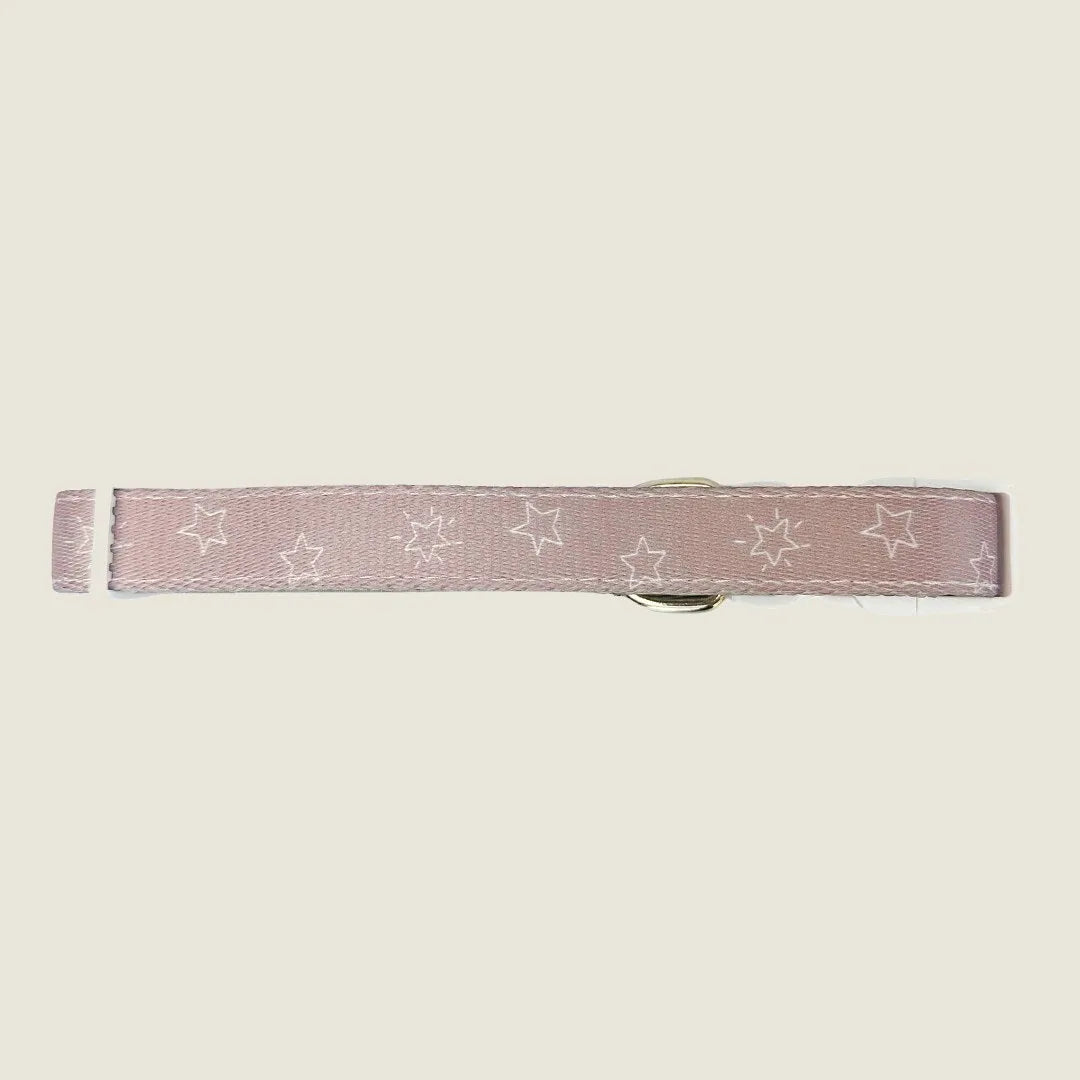 Pink star-patterned collar with neoprene padding and a durable strap, designed for comfortable daily wear.