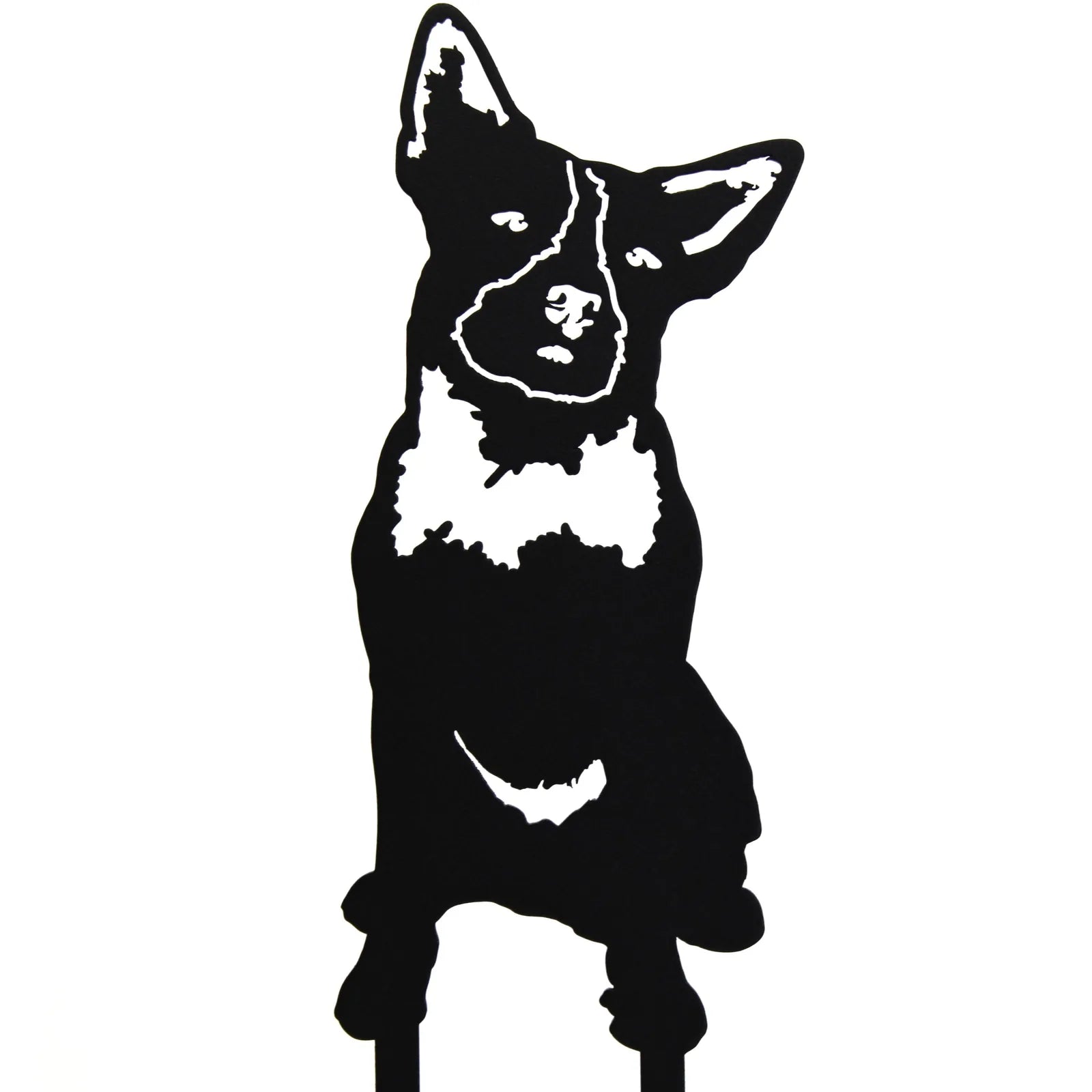 Black metal silhouette of an Australian Cattle Dog, showcasing detailed features and a sturdy design for outdoor decor.