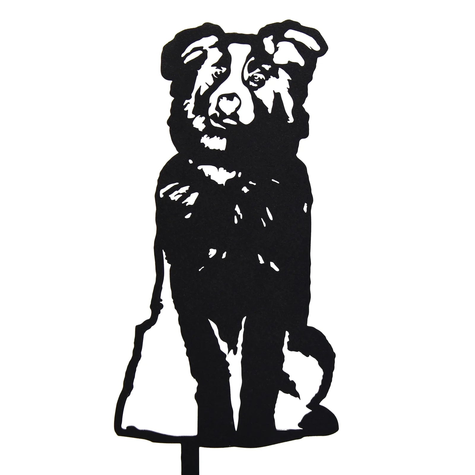 Black metal silhouette of an Australian Shepherd, showcasing its distinct features, perfect for outdoor wall art.