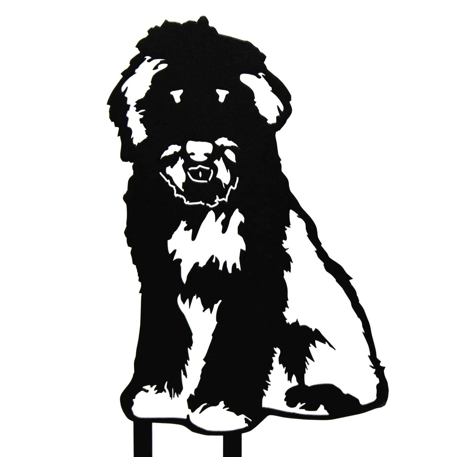 Bearded Collie metal silhouette in matte black, showcasing detailed fur design, perfect for outdoor dog decor.