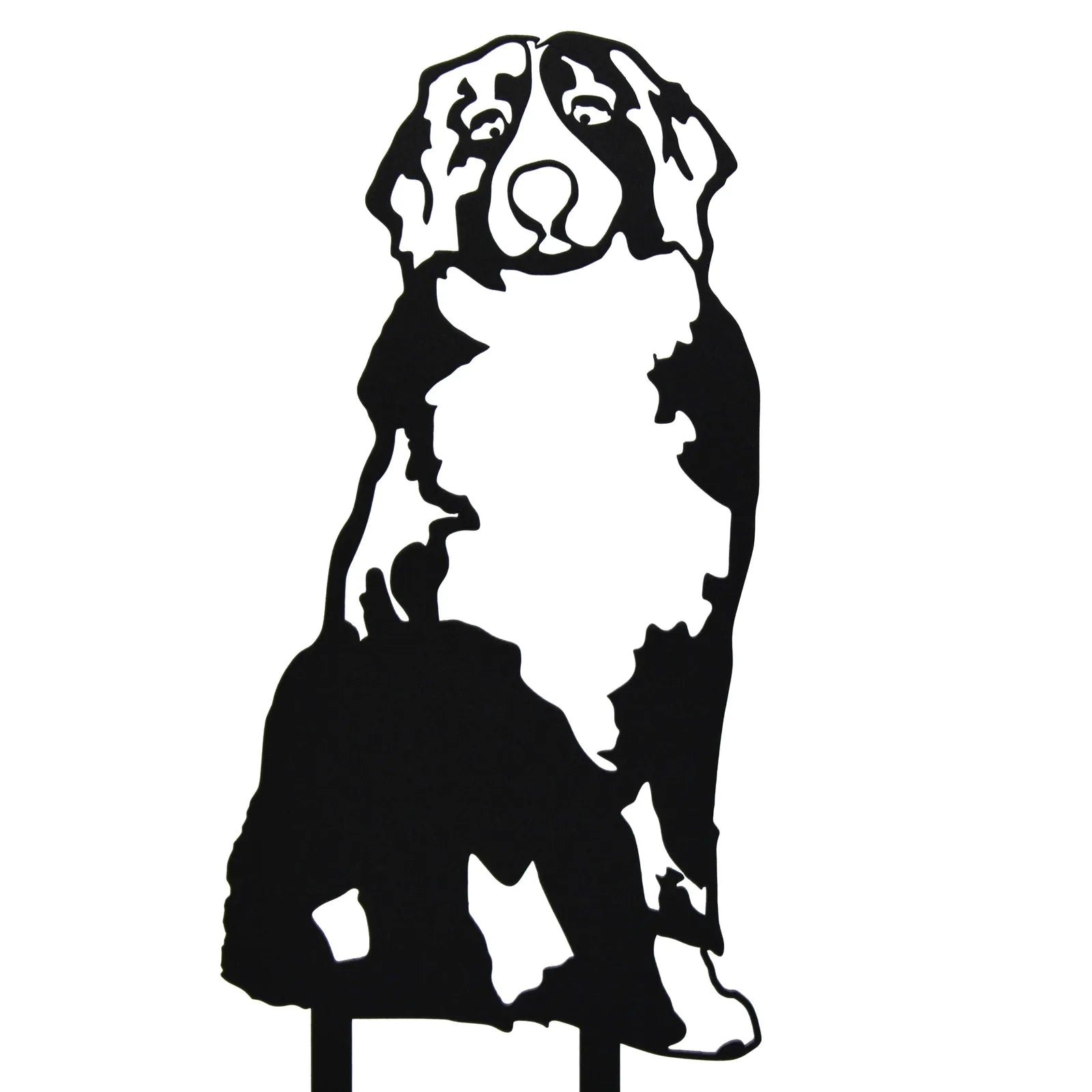 Black metal silhouette of a Bernese Mountain Dog, expertly crafted for outdoor or garden decor.