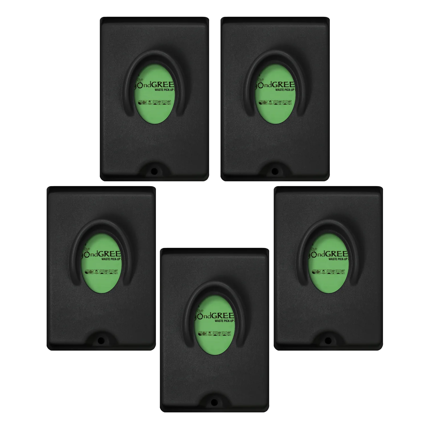 black beyondGREEN single-pull dog waste bag dispensers with green label, ideal for responsible pet waste management.