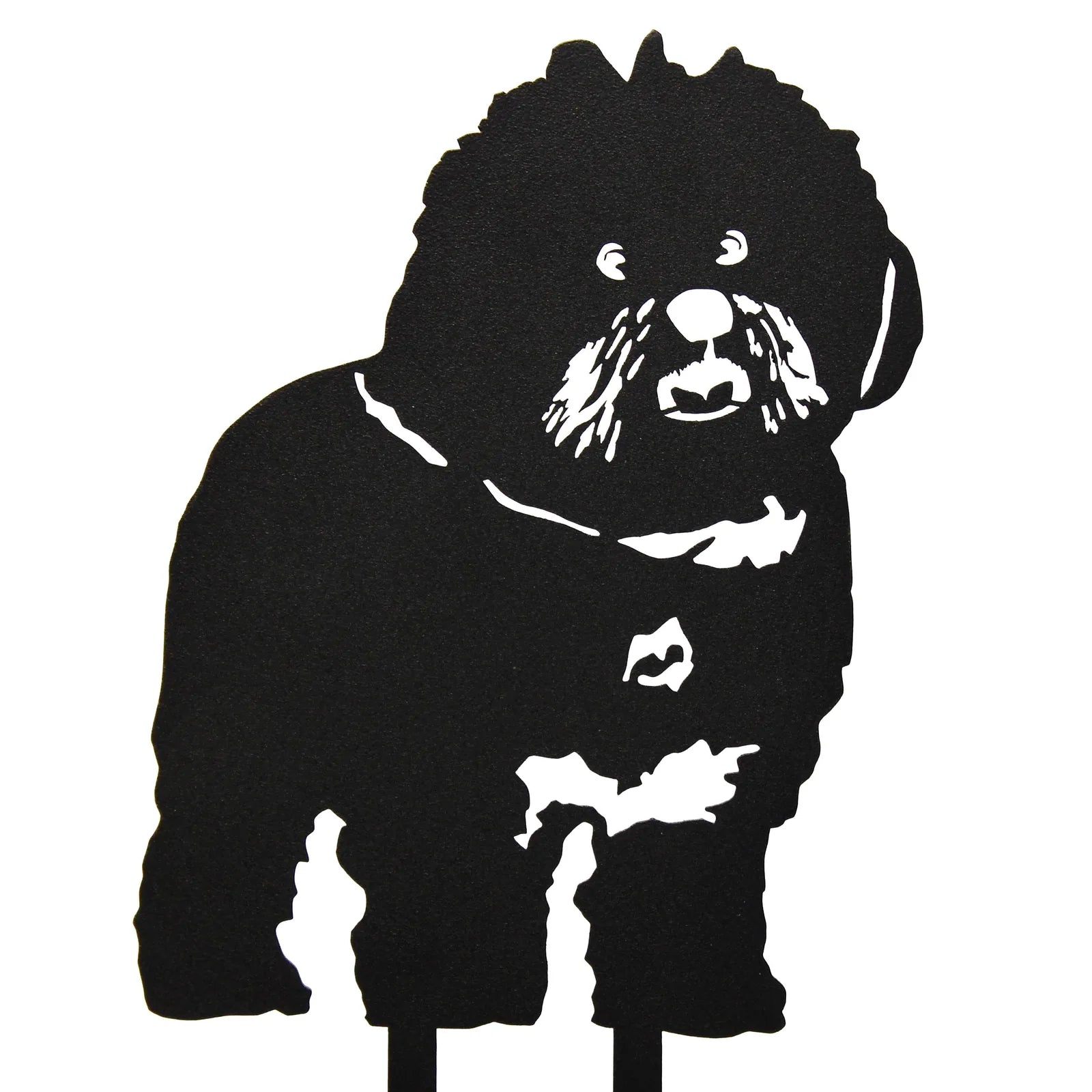 Bichon Frise silhouette in black metal, showcasing fine details, perfect for outdoor or indoor decoration.