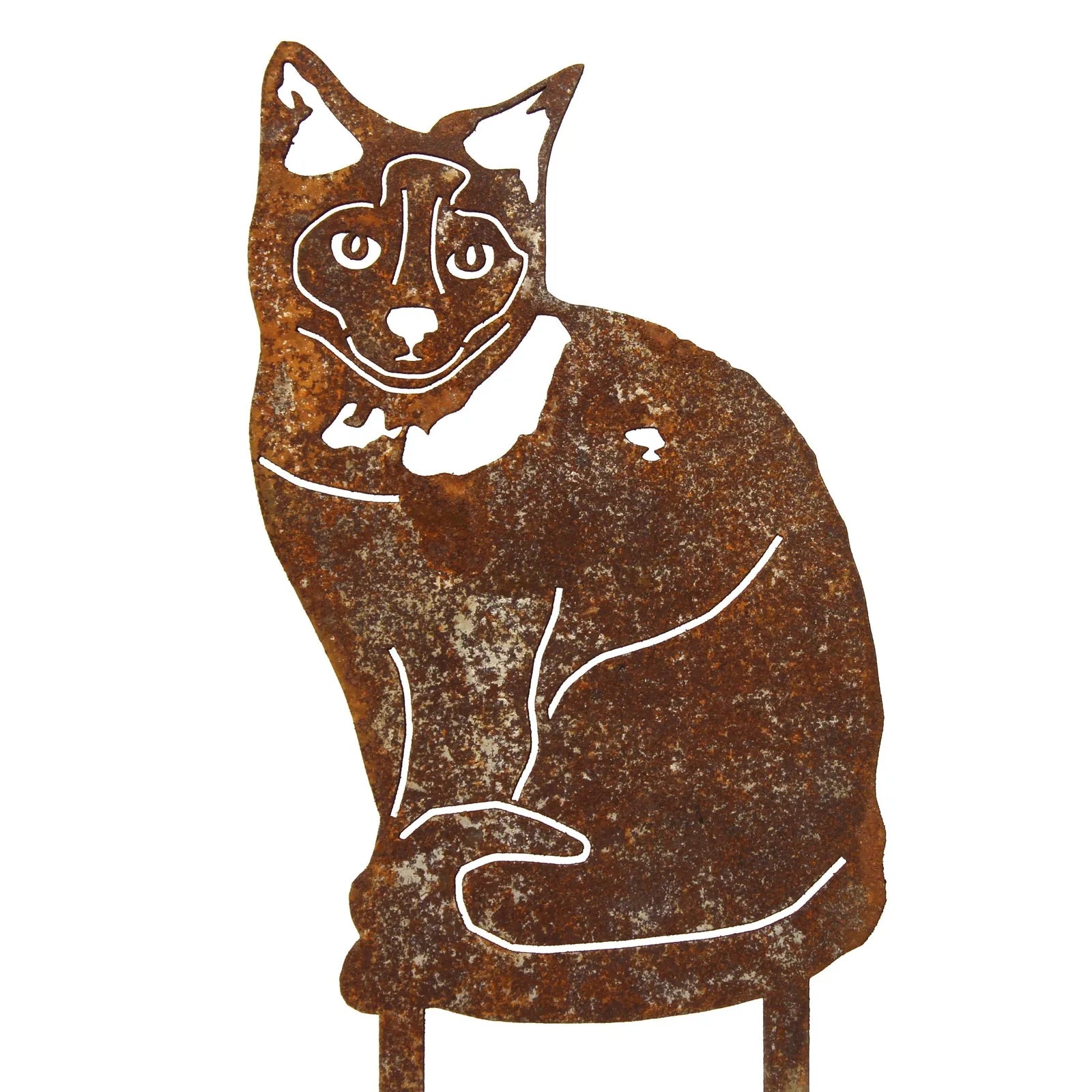 Rust-colored Birman cat silhouette crafted from Corten steel, featuring detailed cutouts for a striking outdoor metal art...