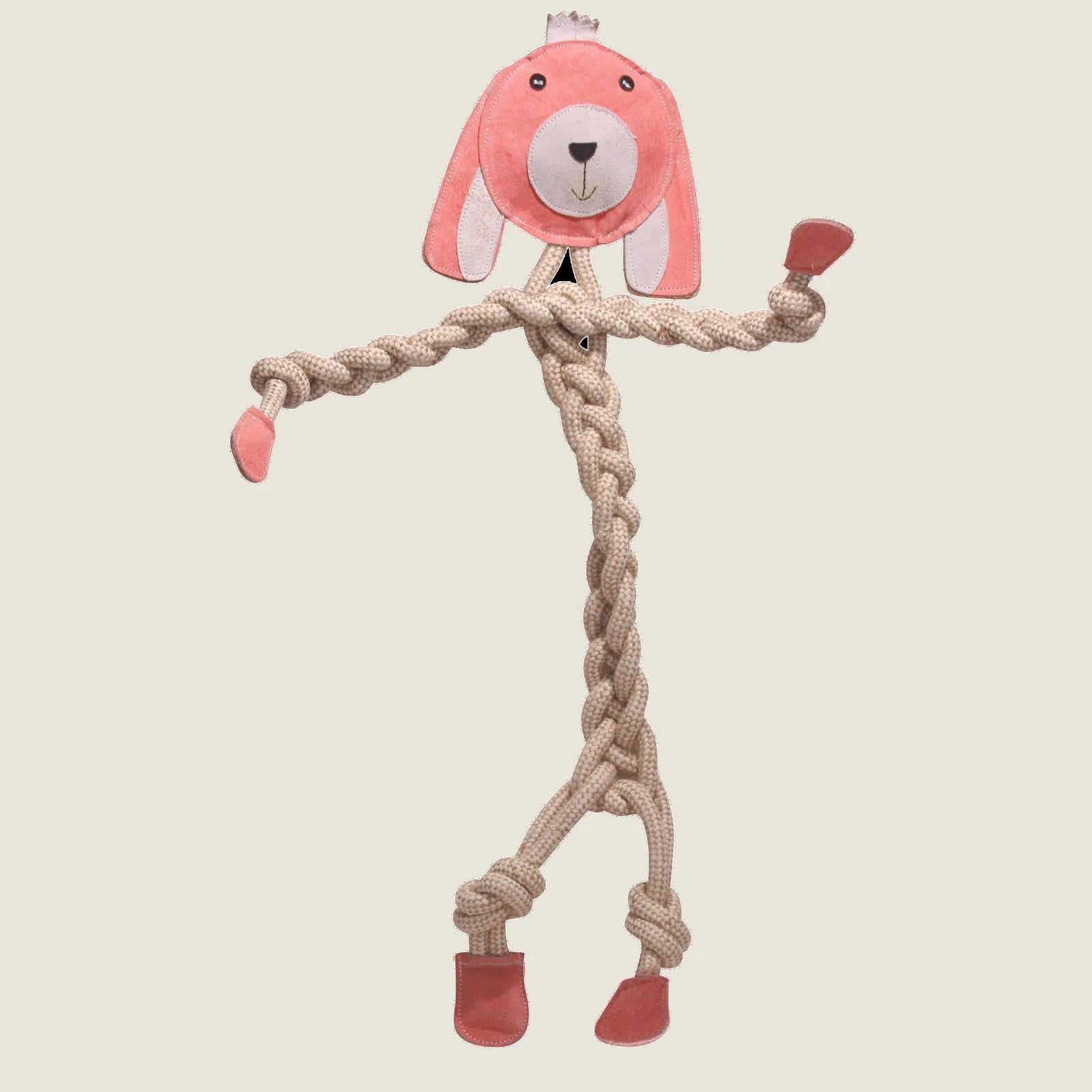 Large Bitsy Bunny rope dog toy with a pink facial design and durable natural cotton rope, perfect for medium to large dogs.