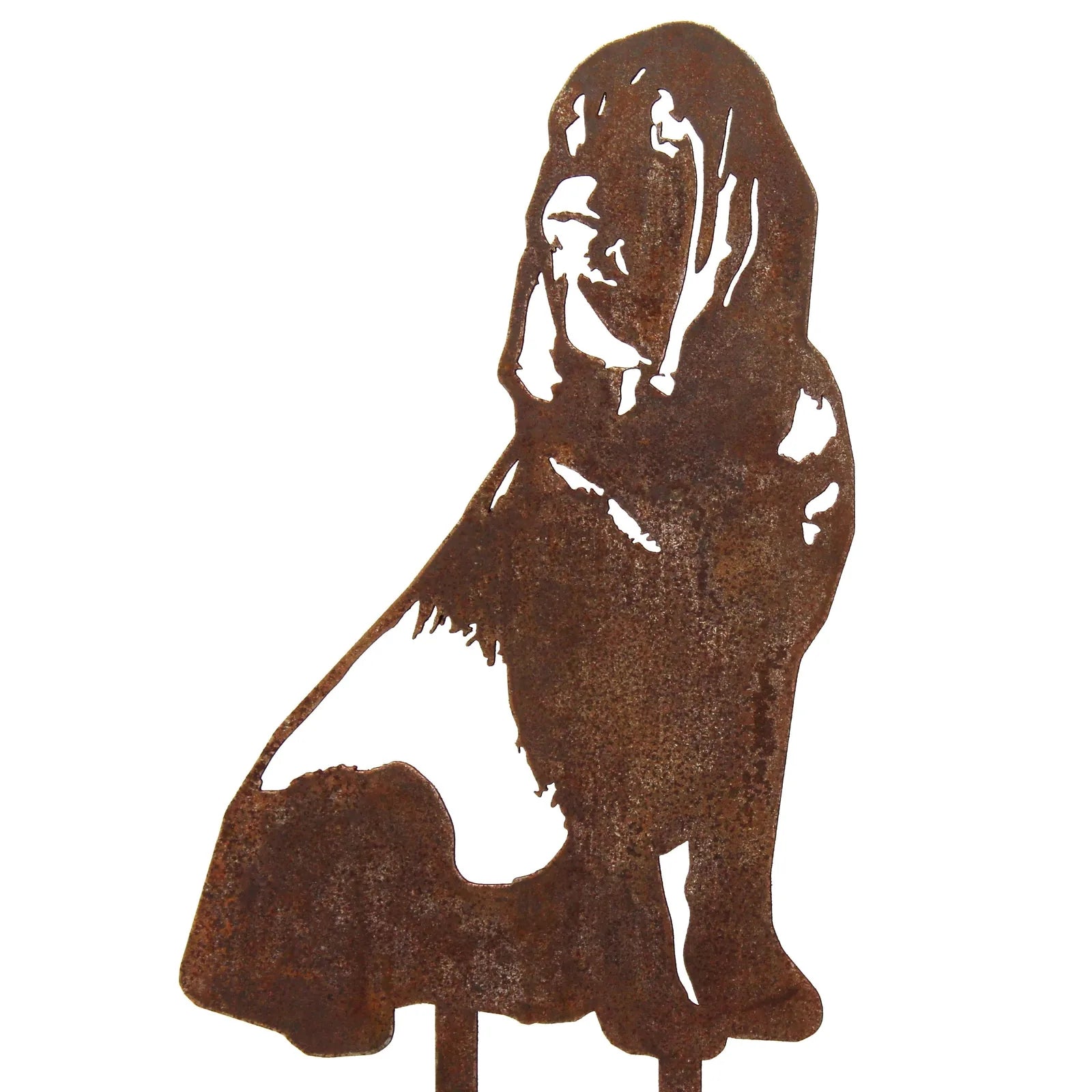 Rusty Corten steel silhouette of a Bloodhound, displaying its distinctive features, ready for outdoor display.