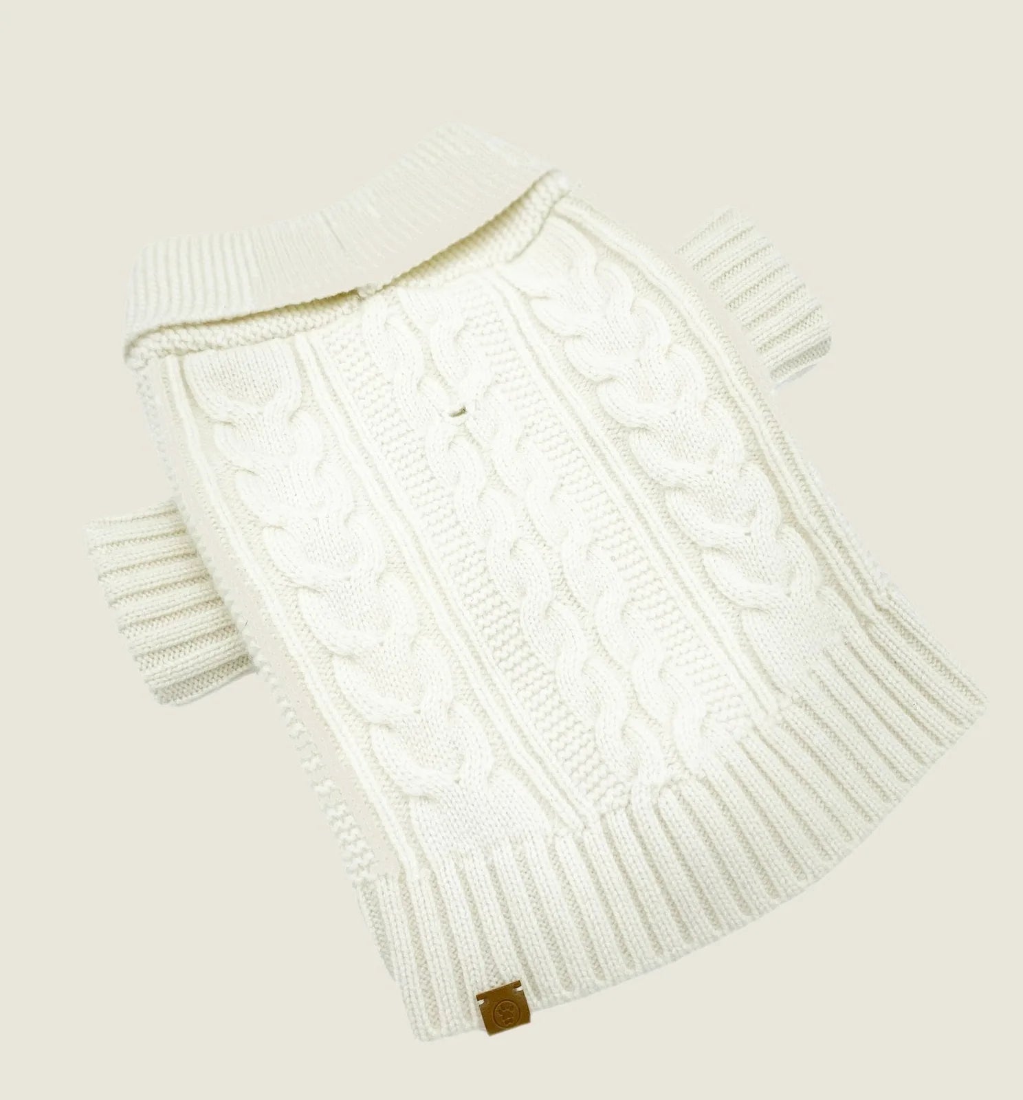 Ivory Brooklyn Cashmere Cardigan with cable-knit design, soft 100% cashmere, ribbed collar and hem for dogs.