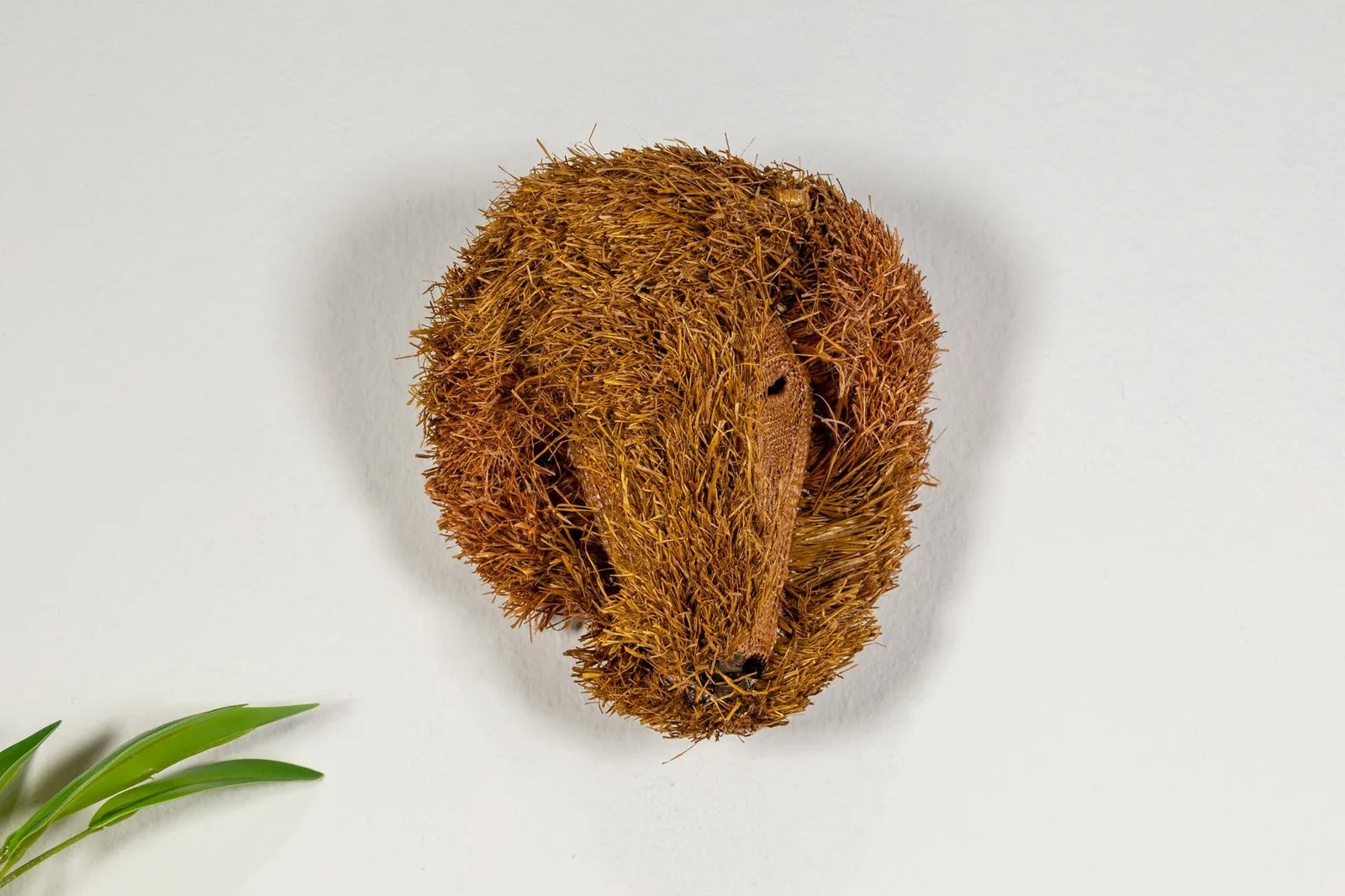 Handwoven Brown Labradoodle dog mask featuring natural brown tones and intricate details, reflecting Indigenous artistry.