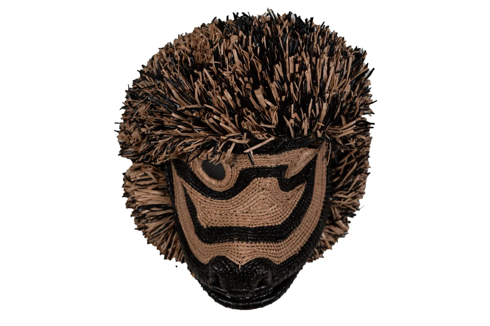 Handwoven Brown Poodle Dog Mask with intricate patterns in natural colors, crafted from traditional materials by Indigenou...