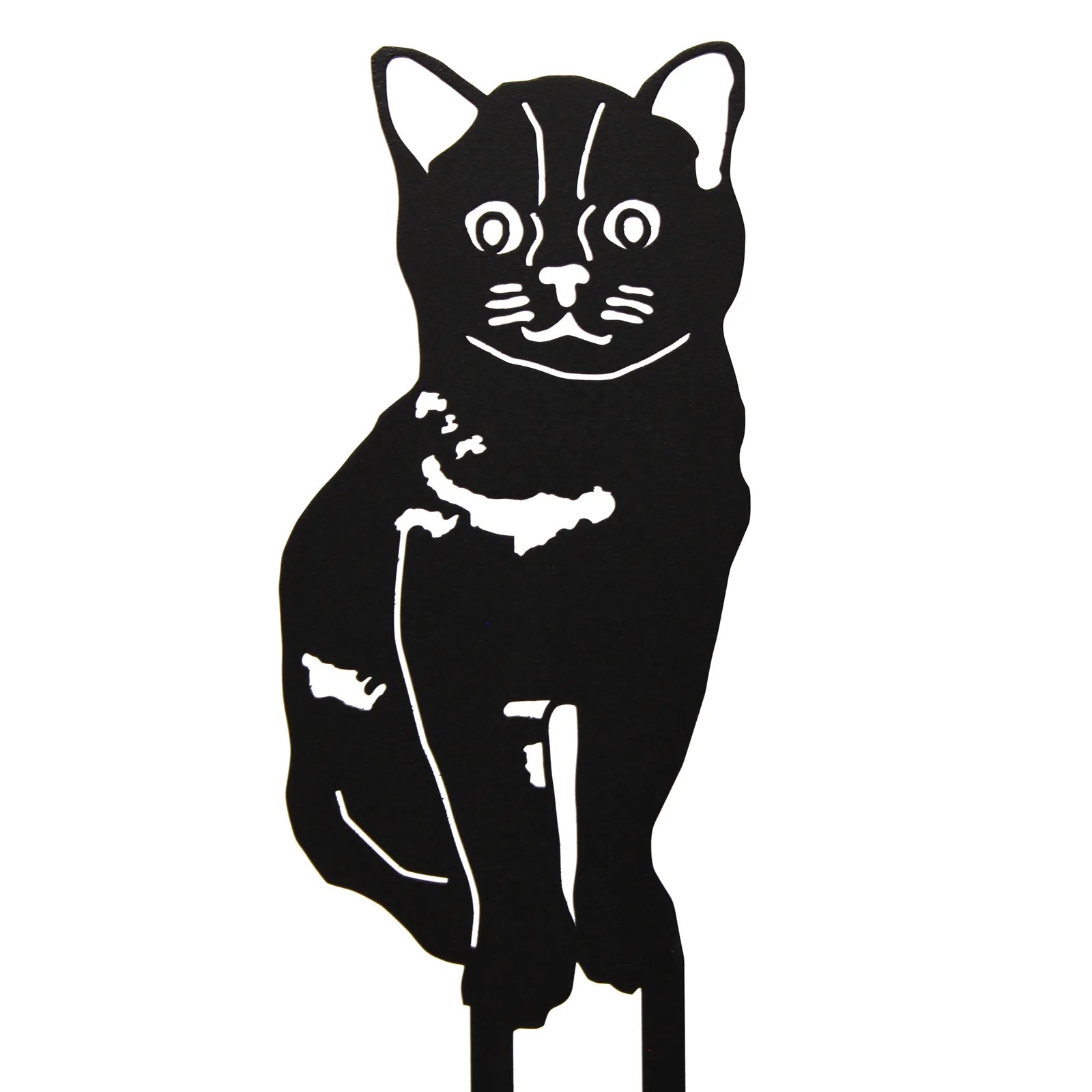 Black metal silhouette of a Burmese dog with detailed facial features, designed for outdoor display.