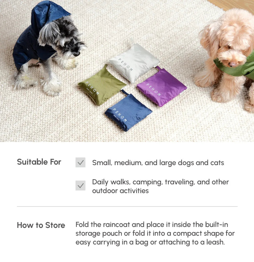 Beige capsule raincoat on a dog, showcasing a lightweight design with adjustable straps and a hood.