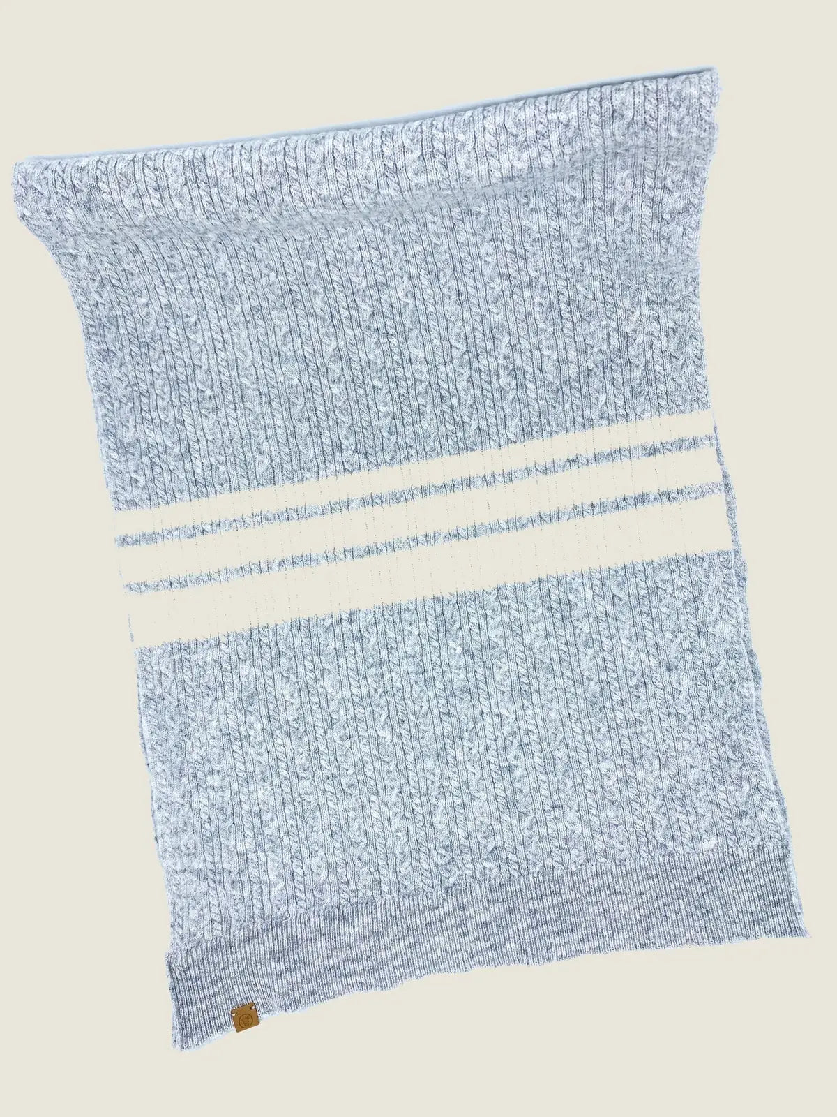 Heather Grey cashmere blend dog scarf featuring a ribbed texture and subtle striped pattern, perfect for pet parent matching.
