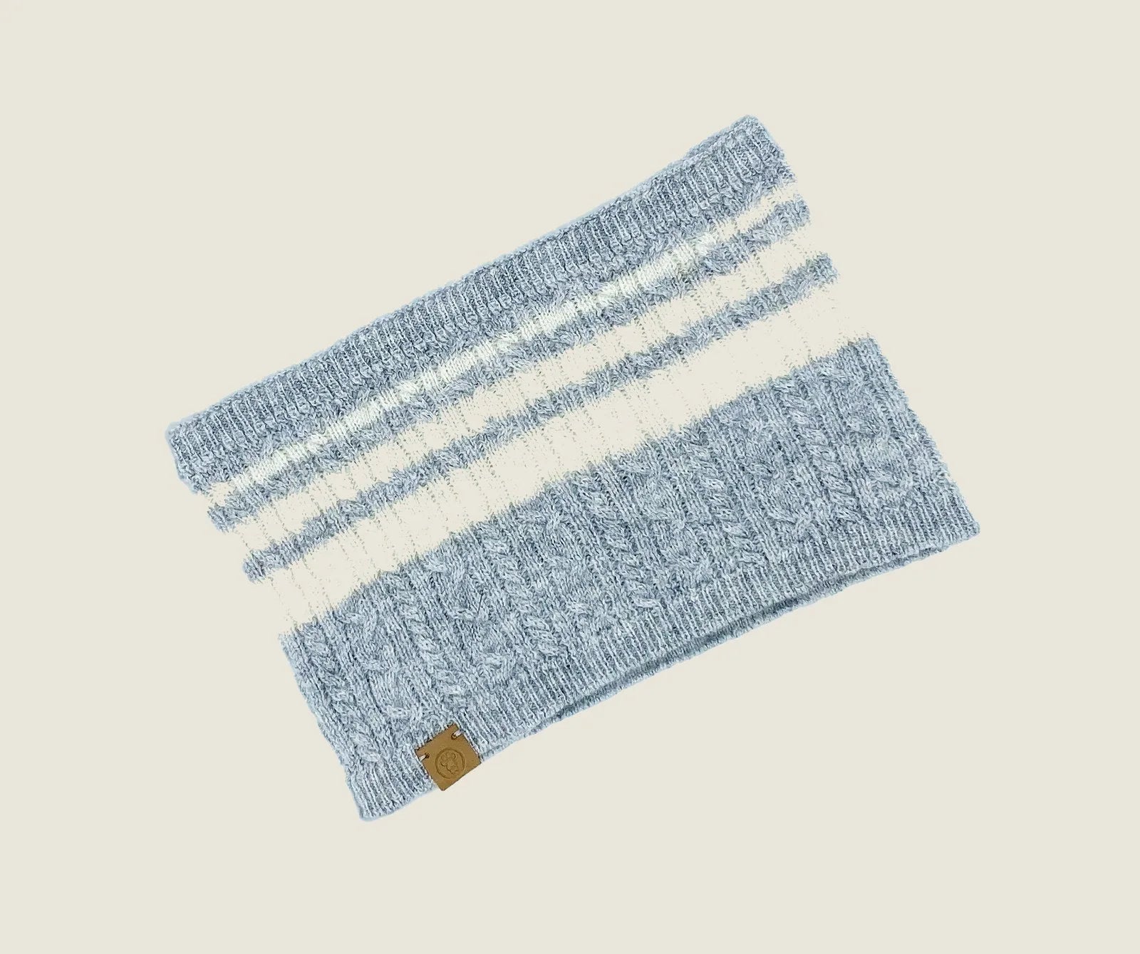 Heather grey cashmere blend scarf featuring a ribbed texture and subtle white stripes, designed for pets and their humans.