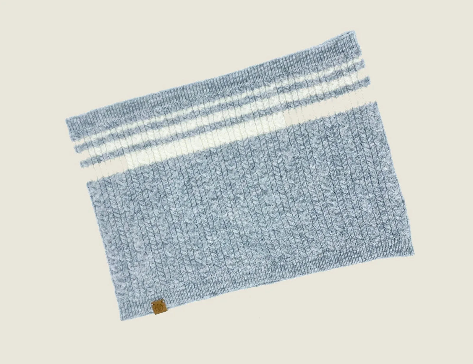 Heather Grey cashmere blend pet scarf featuring a textured ribbed pattern and cream stripes, ideal for stylish pet twinning.