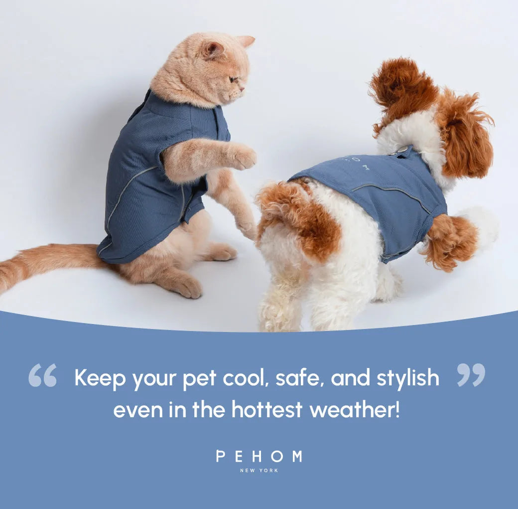 Lightweight green vest shirt on a dog and a cat, designed for comfort and free movement during warm weather.