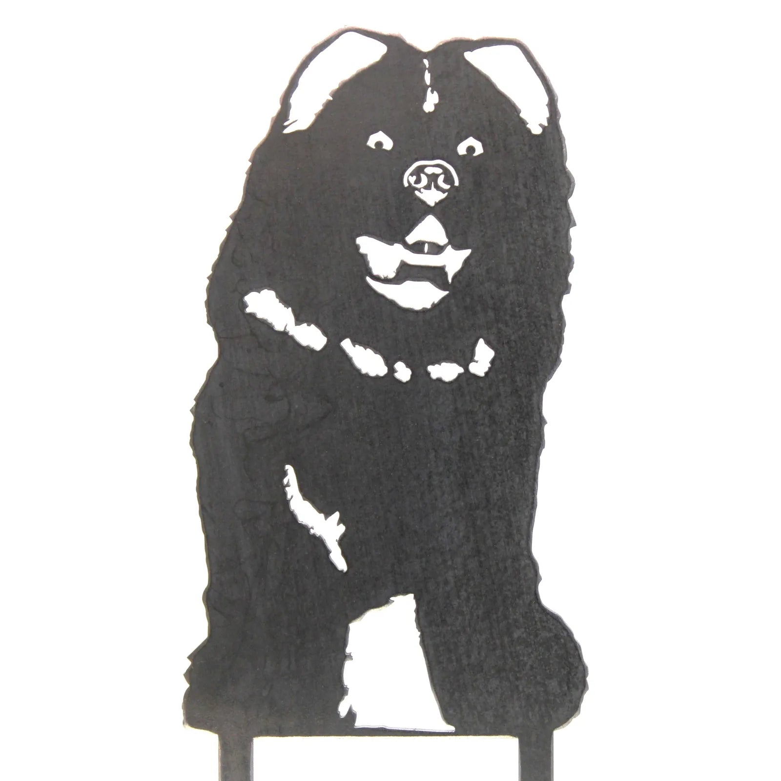 Black Chow Chow metal silhouette, showcasing intricate detailing, perfect for dog-themed outdoor decor.