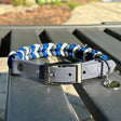 Coiled Charm Hand Braided Dog Collar in Royal Blue, Graphite, & White