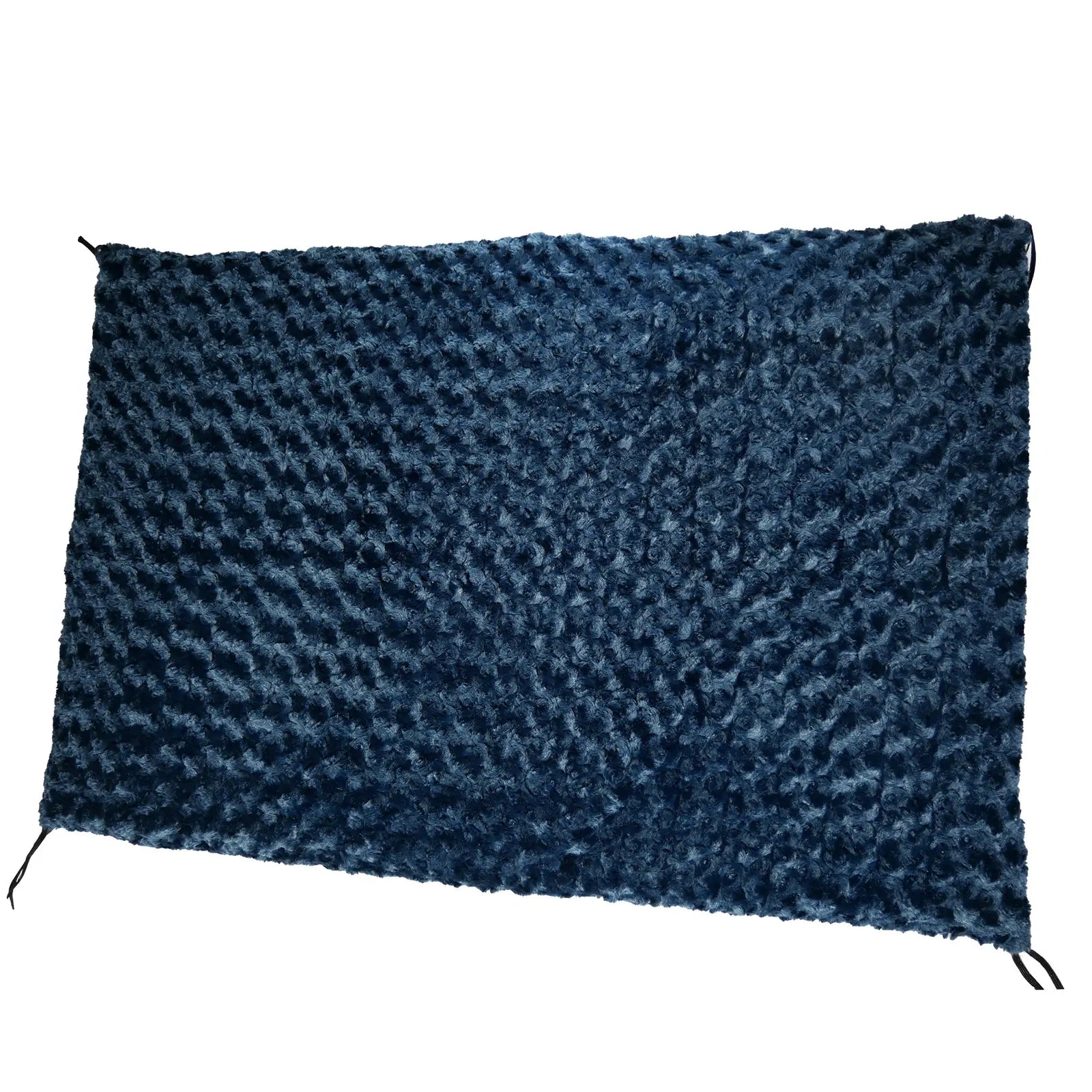 Soft midnight blue Furvana™ crate pad featuring a textured Minky Fleece surface and corner ties for secure placement.