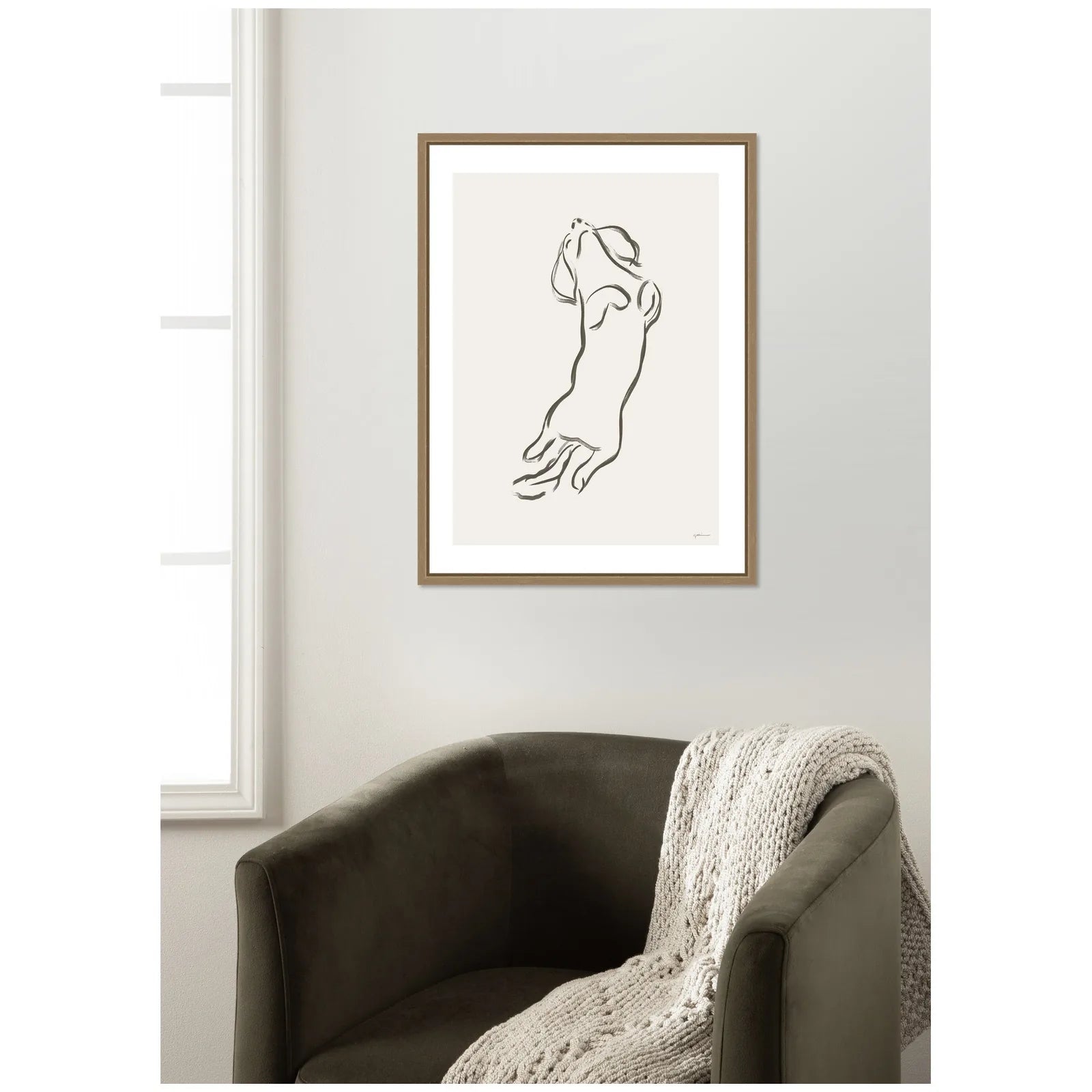 Framed canvas art featuring a minimalist line drawing of a Dachshund against a neutral background.