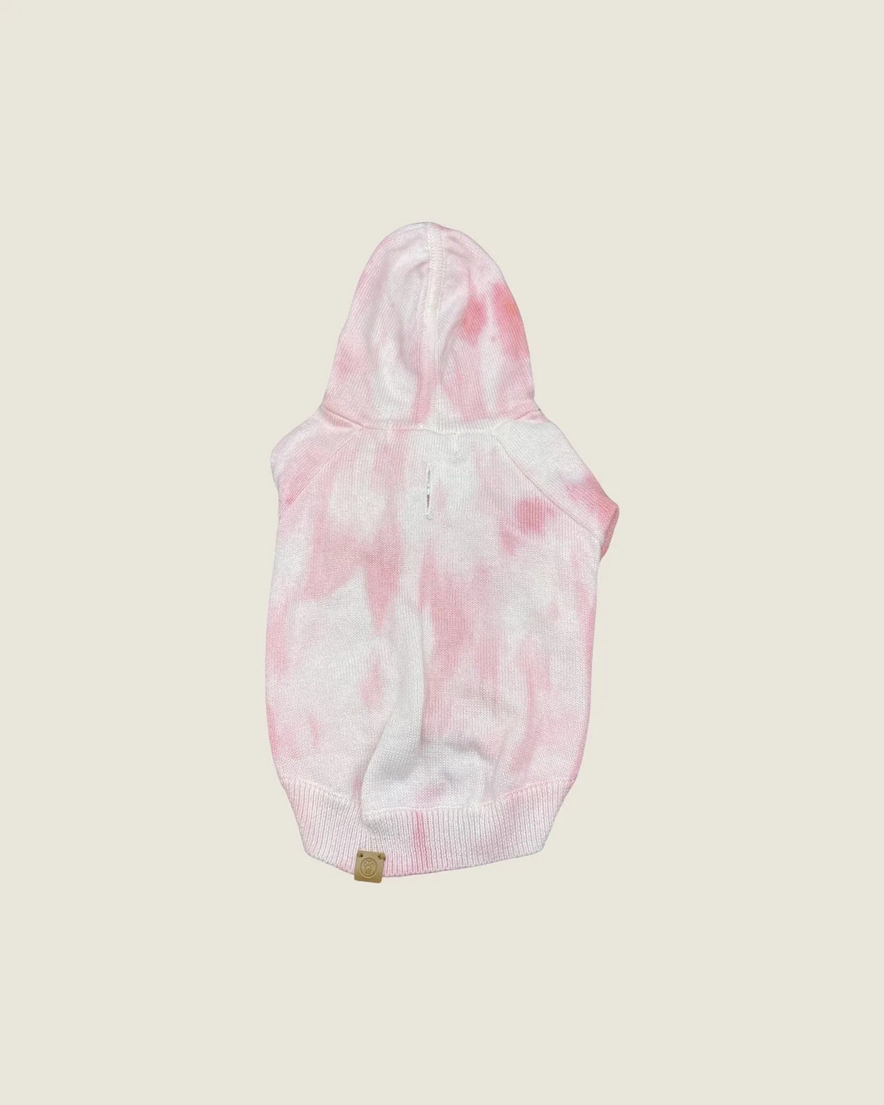 Rose tie-dye dog hoodie with a cozy design, featuring a hood and leash-access buttonhole, ideal for small to medium dogs.