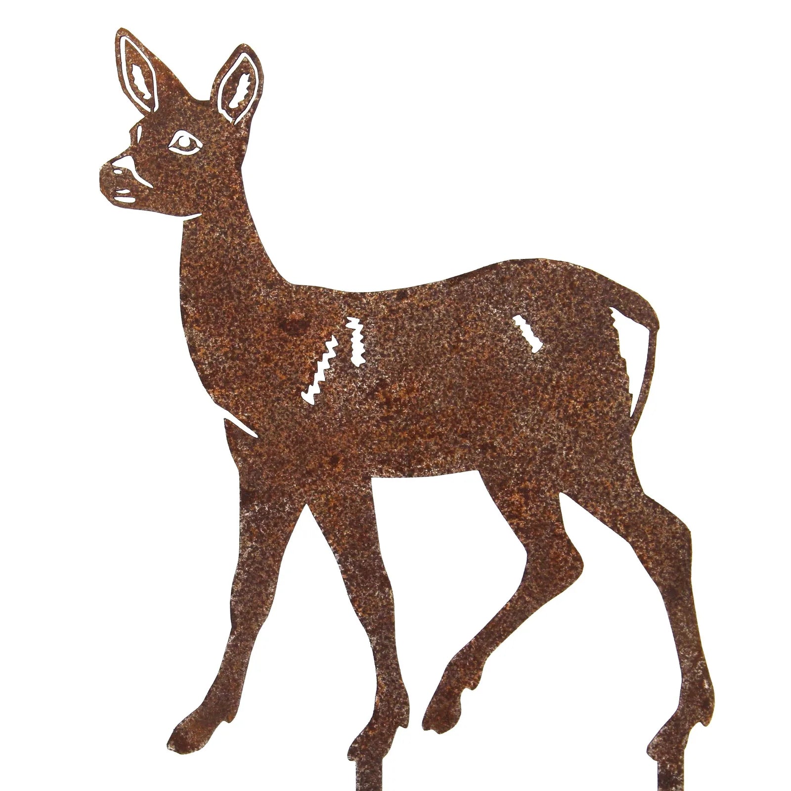Rusty Corten steel silhouette of a deer doe, standing gracefully with detailed features and a weathered finish.