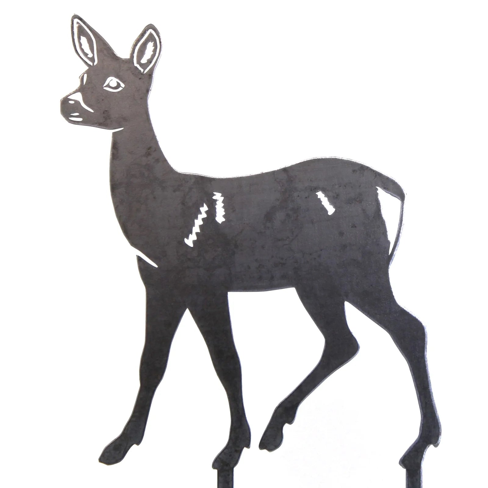 Black metal silhouette of a deer doe, showcasing intricate design and sturdy construction for outdoor display.