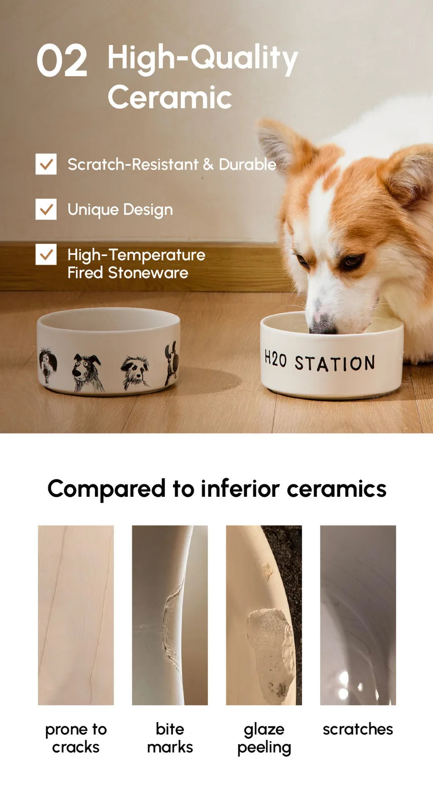 Ceramic DERPY BOWL with playful dog print, featuring a non-slip base, ideal for pet feeding and easy to clean.