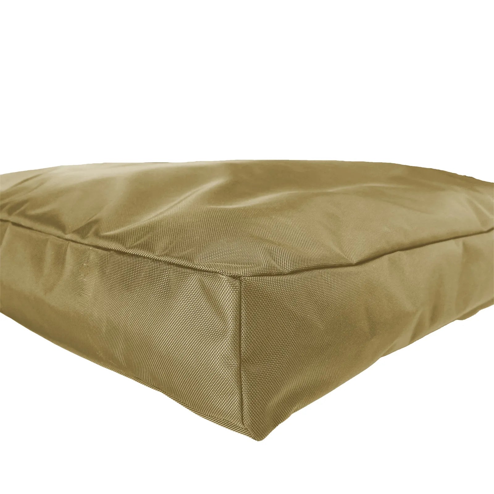 Durable camel-colored orthopedic dog bed with a thick padded surface and sturdy fabric, designed for comfort and support.