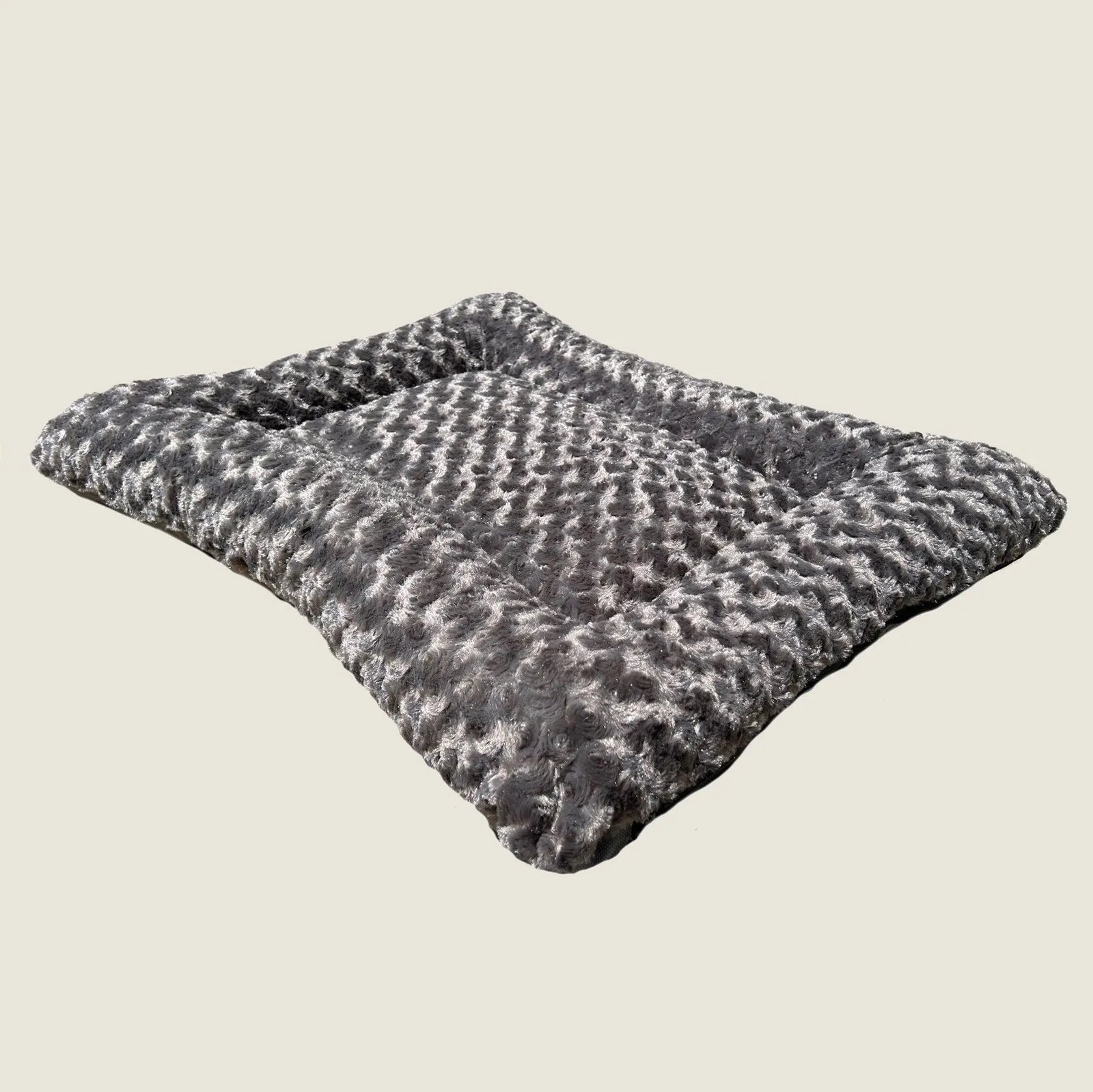 Rectangle bolstered dog bed in charcoal gray with soft, textured Minky Rose Fleece and plush, cozy design.