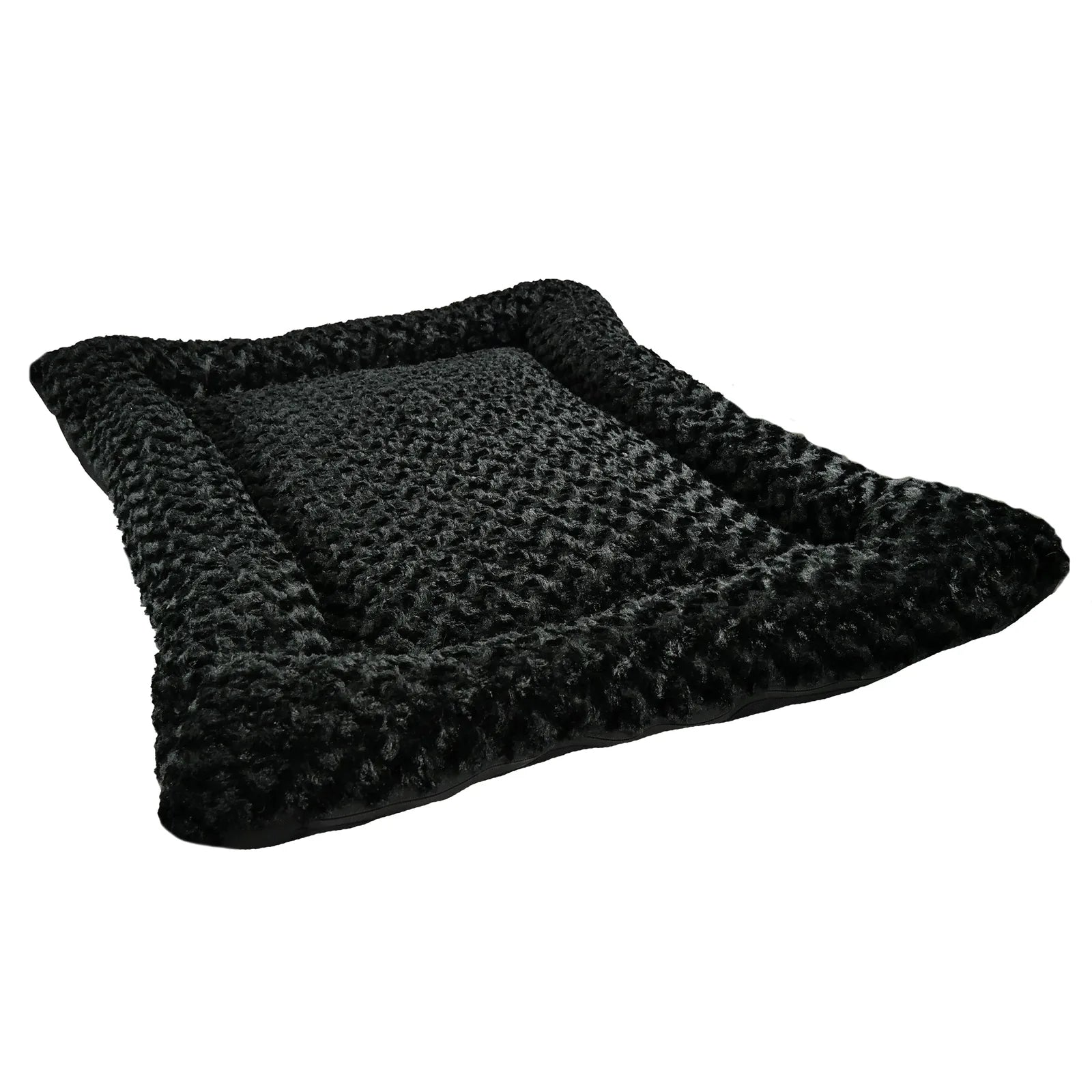 Rectangle bolstered dog bed in black, featuring a soft, textured Minky Rose Fleece cover for a cozy sleeping surface.