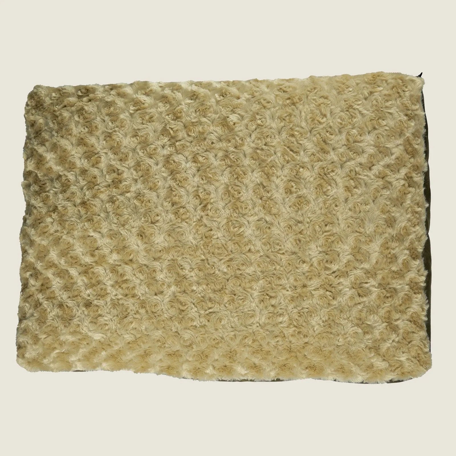 Soft beige Minky Rose Fleece dog bed with a textured, plush surface and durable, non-skid base for comfort and support.