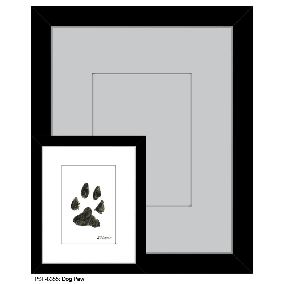 Framed dog paw print art with a black frame, featuring a simple, elegant design perfect for pet lovers.