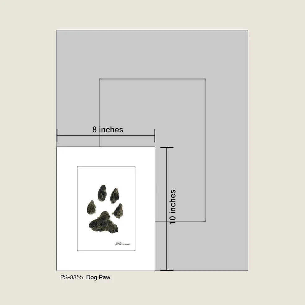 Dog paw print art print on white matting, showcasing an elegant design perfect for pet lovers.