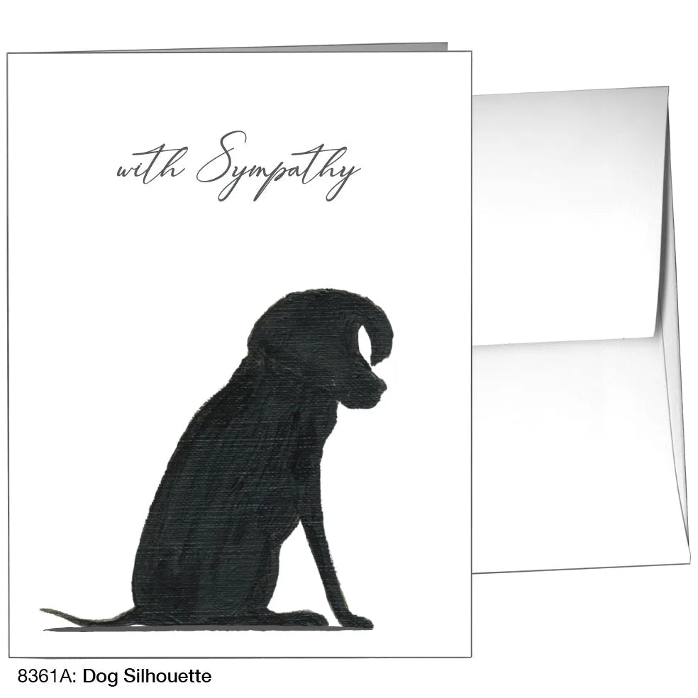 Black dog silhouette on a white greeting card with the text "with Sympathy," suitable for pet condolences.