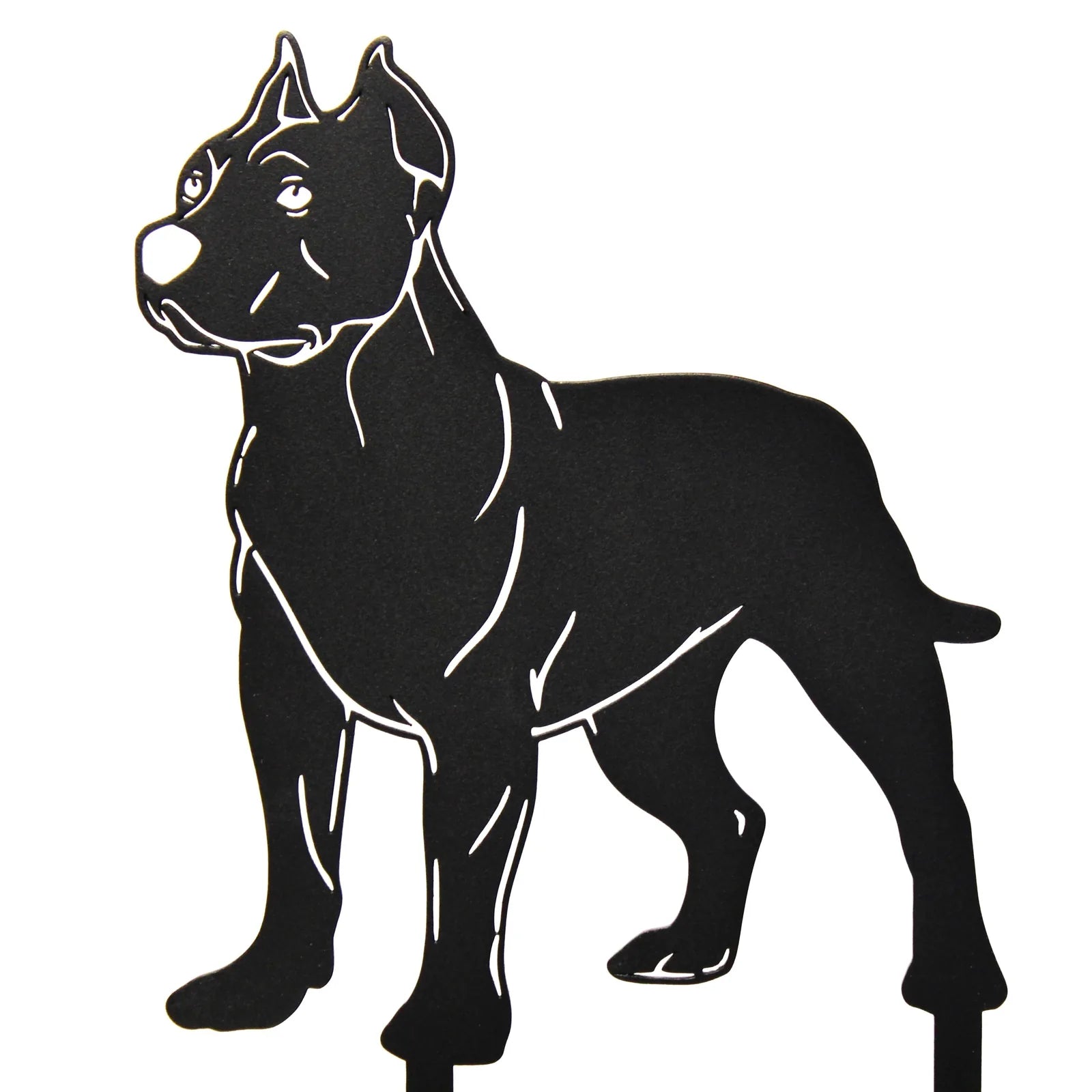 Black metal silhouette of a Dogo Argentino standing, showcasing detailed features and sleek design.