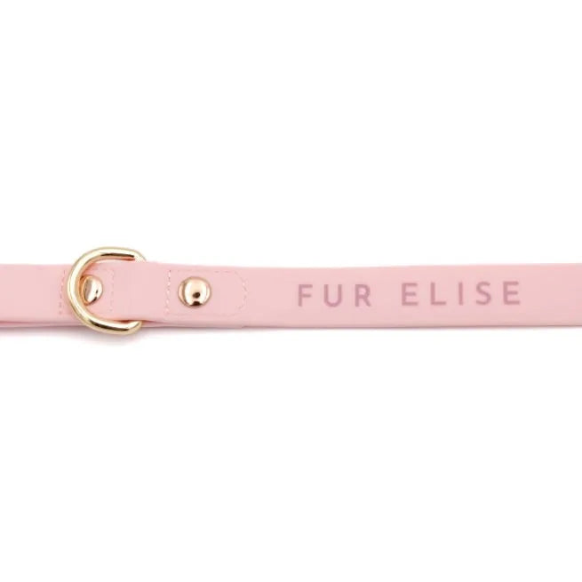 Light pink Elise leash featuring gold hardware and "FUR ELISE" embossed, perfect for daily walks with your dog.
