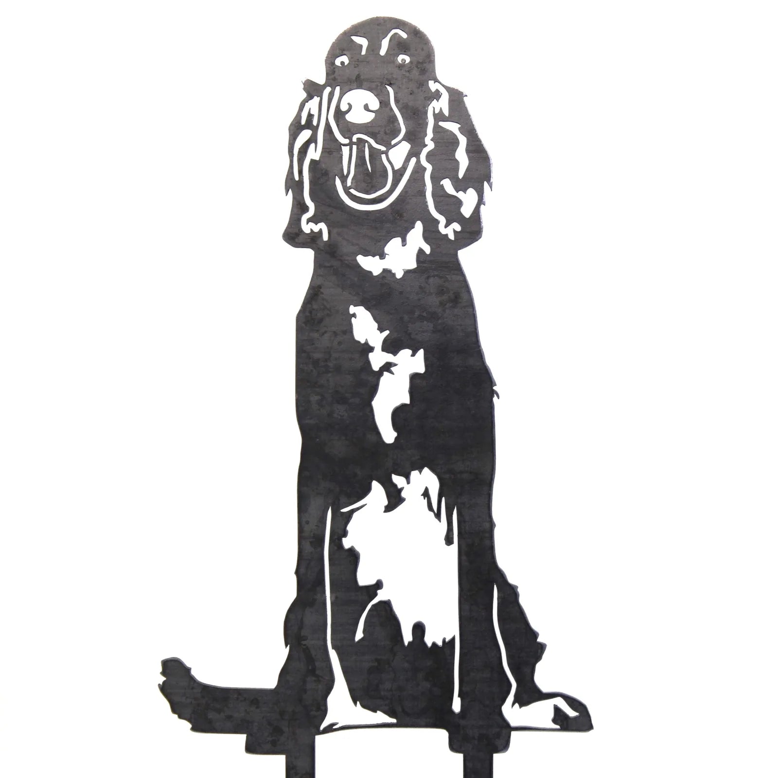 English Setter metal silhouette in matte black, showcasing detailed dog features for outdoor decor.