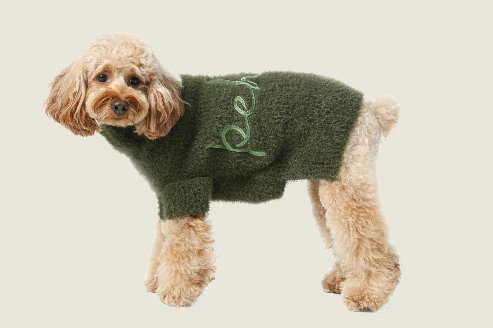 Cozy green Eskimo fuzzy sweater for dogs, featuring breathable fabric and a stylish embroidered design.