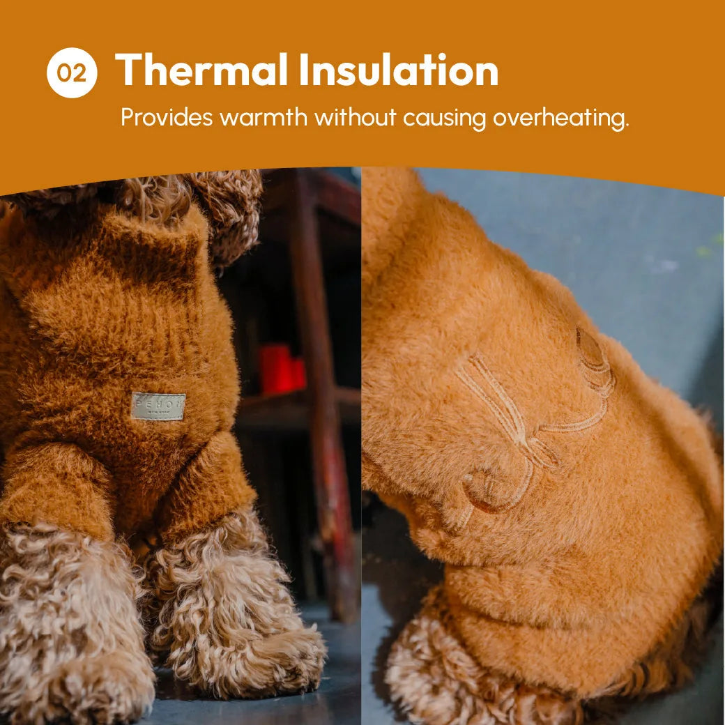 Cozy orange Eskimo fuzzy sweater for dogs, featuring thermal insulation and soft, breathable fabric. Perfect for chilly days.