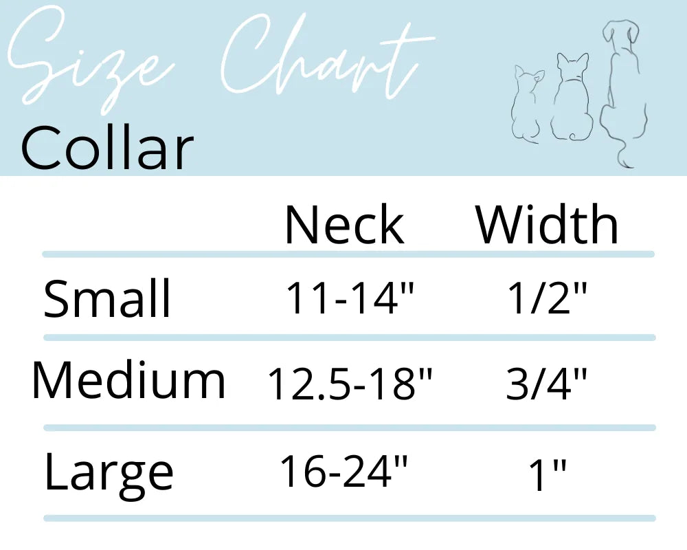 Size chart for Ever So Wild Collar by EverWoof showing neck sizes and widths for Small, Medium, and Large collars.
