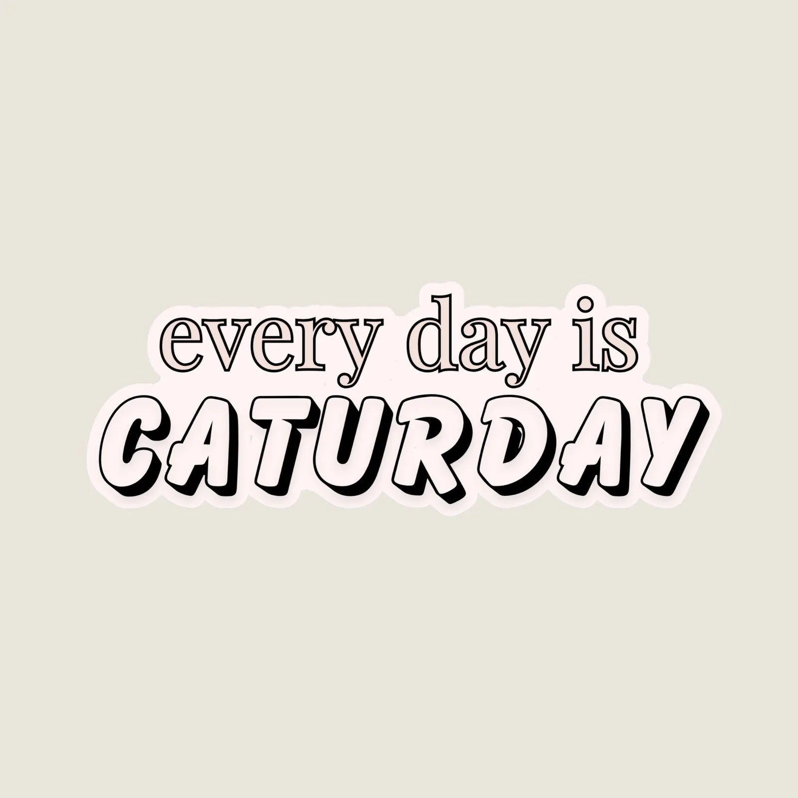 Playful "every day is CATURDAY" text sticker in bold black on a light background, perfect for cat lovers.