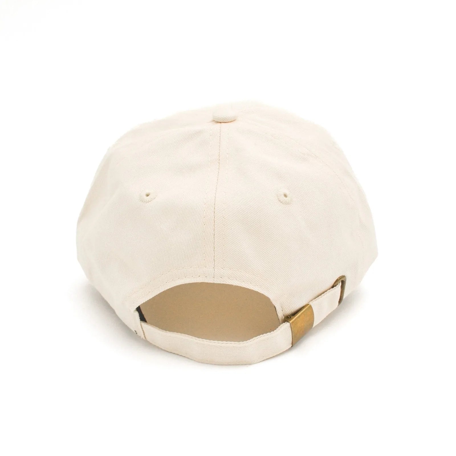 Adjustable beige cotton hat featuring a brass clasp closure, designed for comfort and everyday wear.