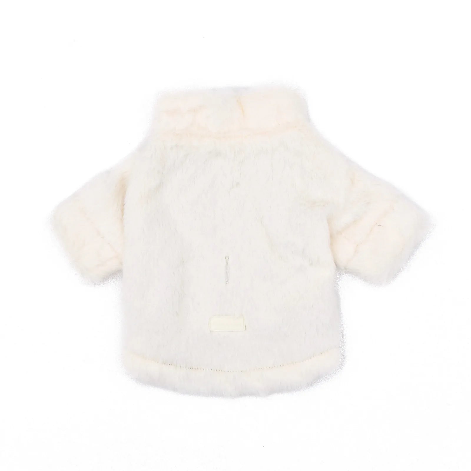Furi Pet Coat in Bone, featuring soft faux rabbit fur, short sleeves, and a gold tone zipper for easy wear.