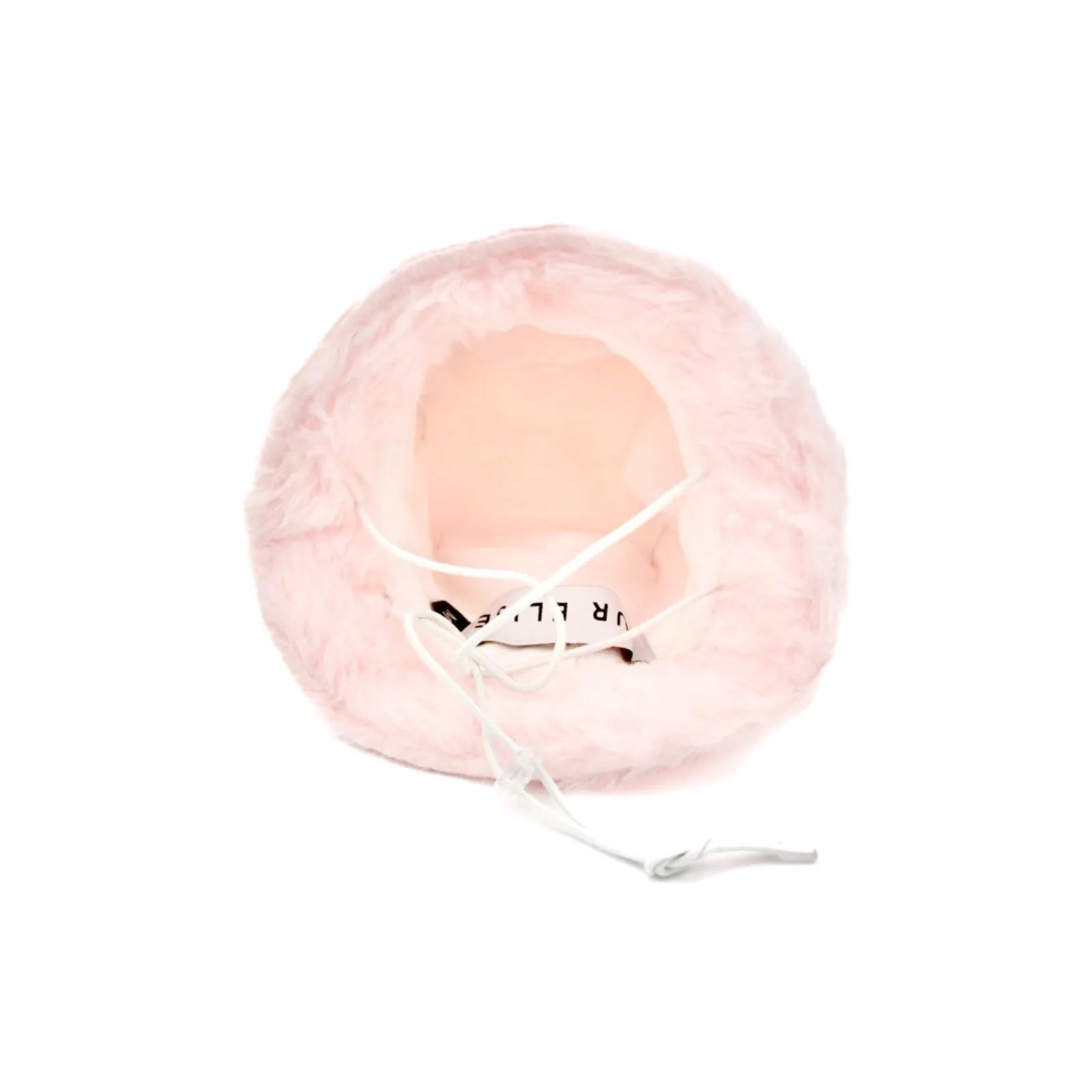 Soft pink faux fur Furi Pet Hat with adjustable strap and ear holes for a cozy fit for dogs.